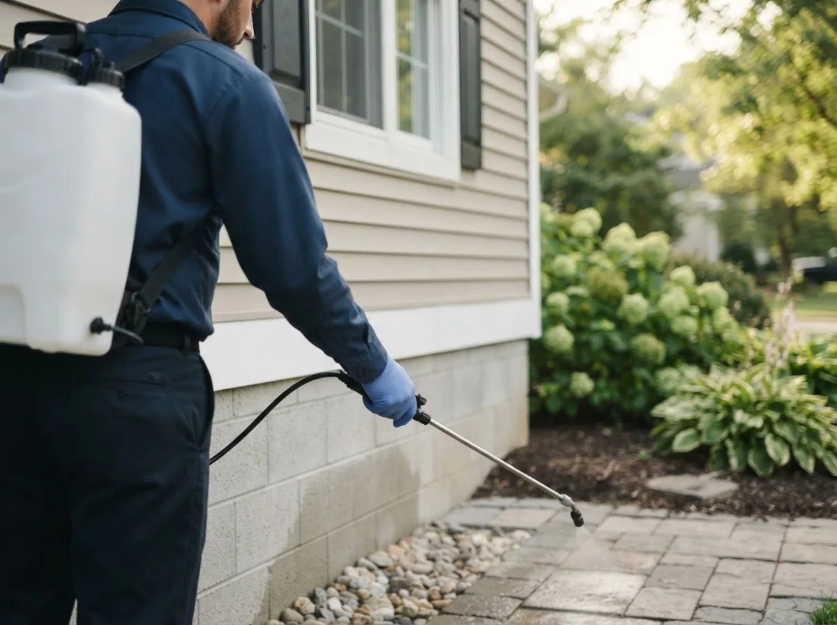 Pest control technician inspecting a home in Dixon, IL